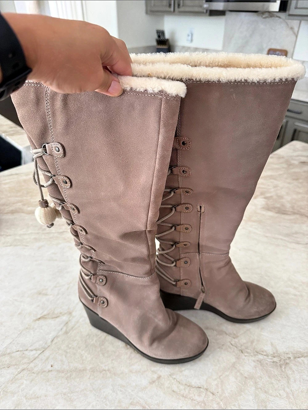 Cole Haan Nike Air Waterproof Suede Wedge Boots 7.5B Shearling Tall